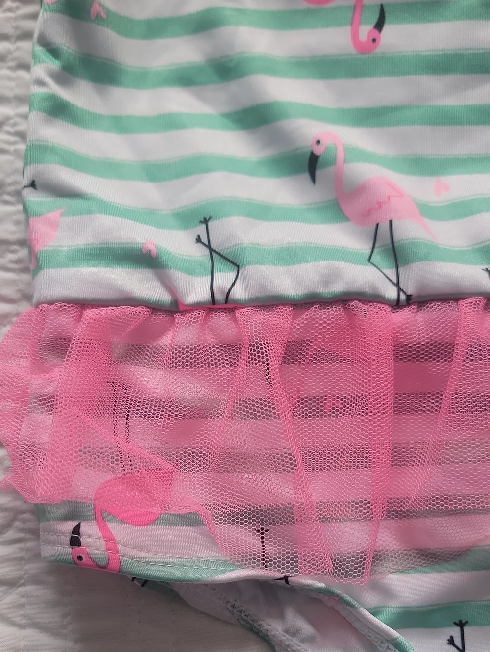 Wippette Kids Flamingo Mint, White & Pink Striped Tutu Swimsuit